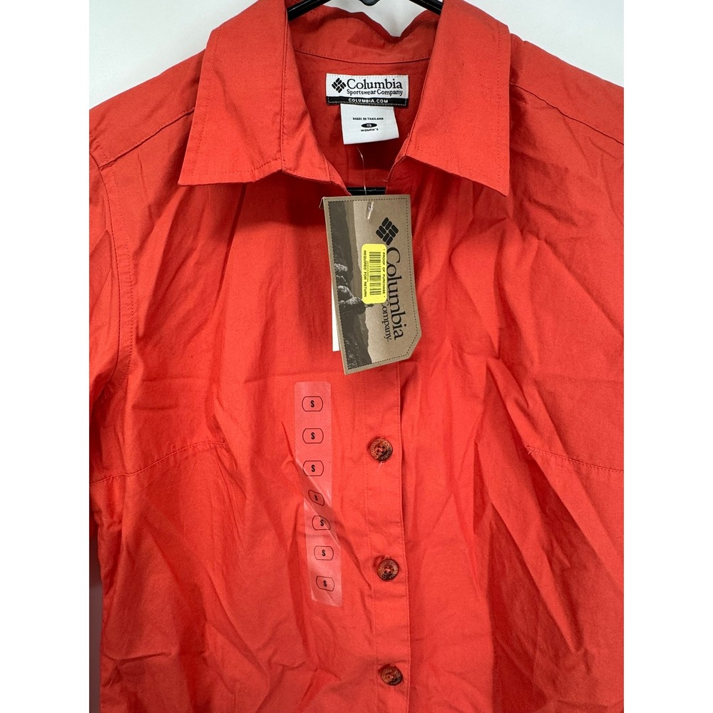 Columbia Womens Shirt Small Red 3/4 Sleeve Button Up Outdoor Top